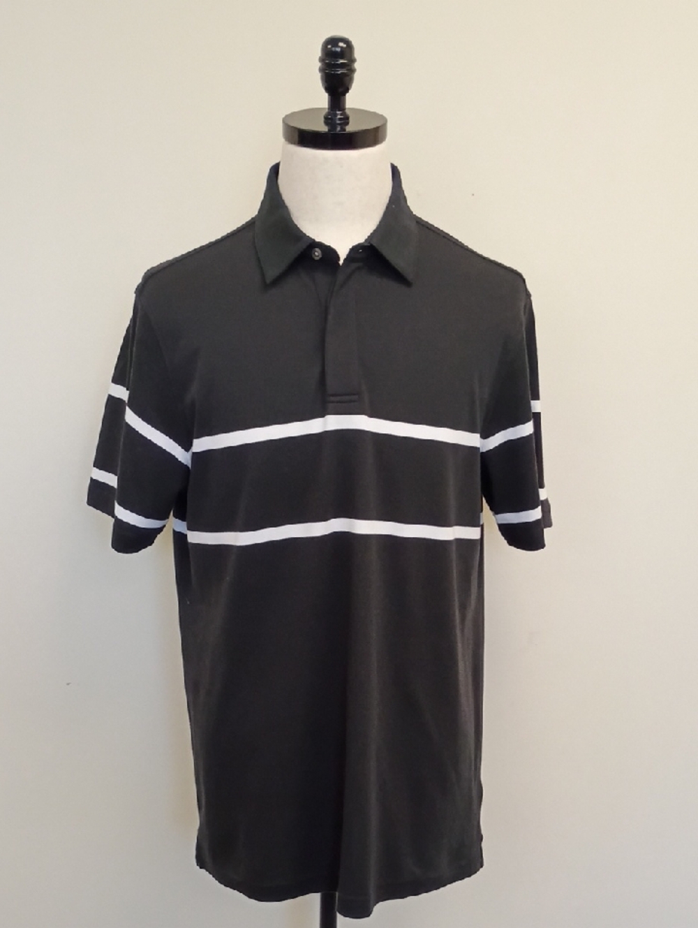 Bugatchi Black Stripe Polo Shirt Short Sleeve Cotton Casual Size Large